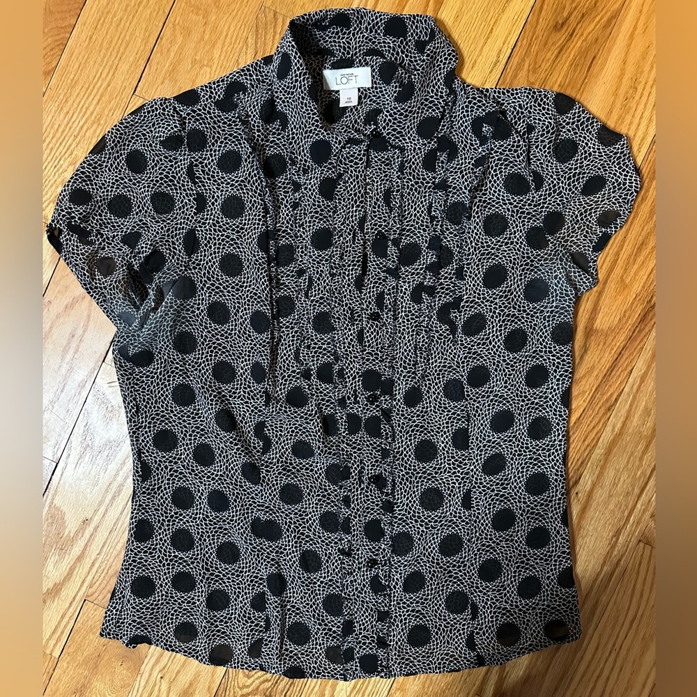 LOFT Black and White Patterned Blouse